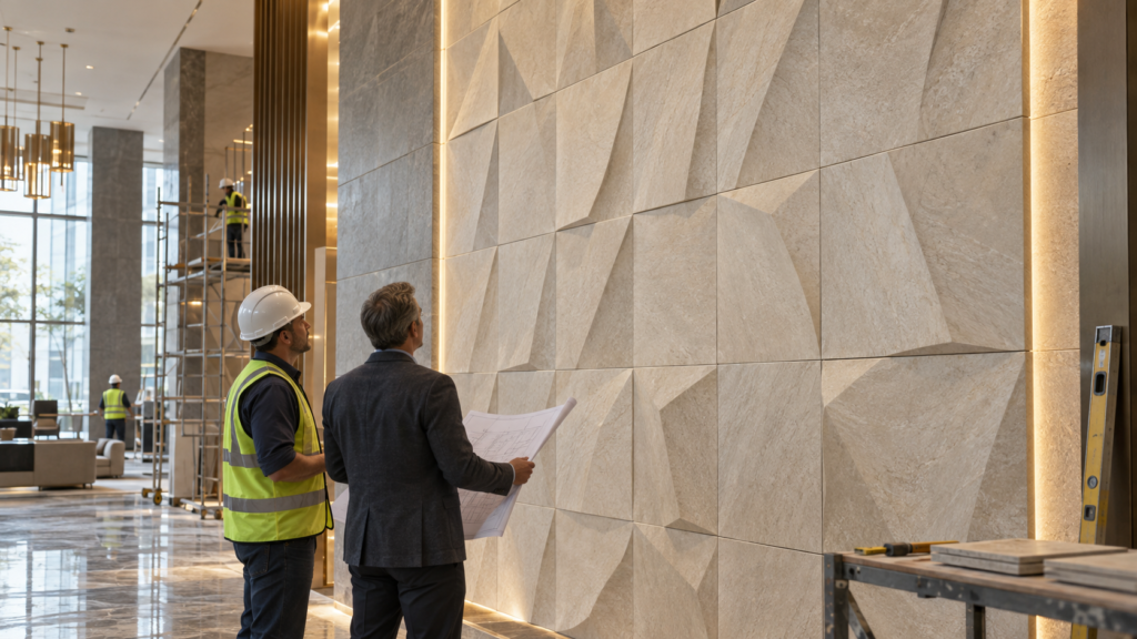 3d ceramic tile hotel lobby project wall inspection