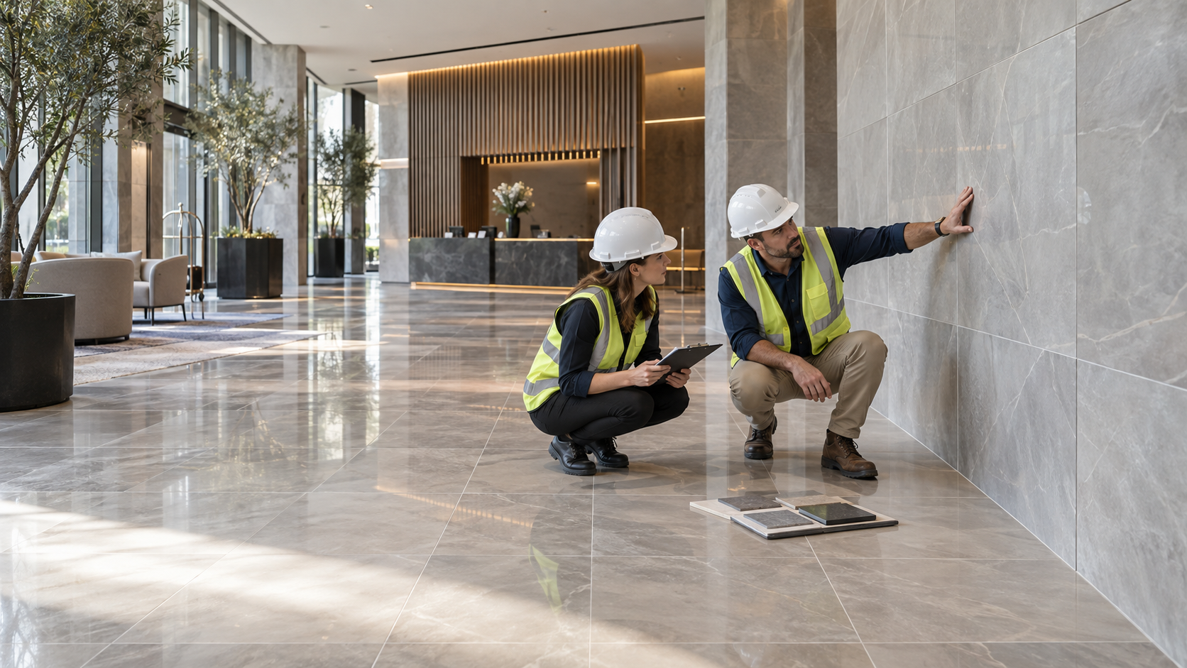 ceramic tiles manufacturer hotel lobby installation inspection