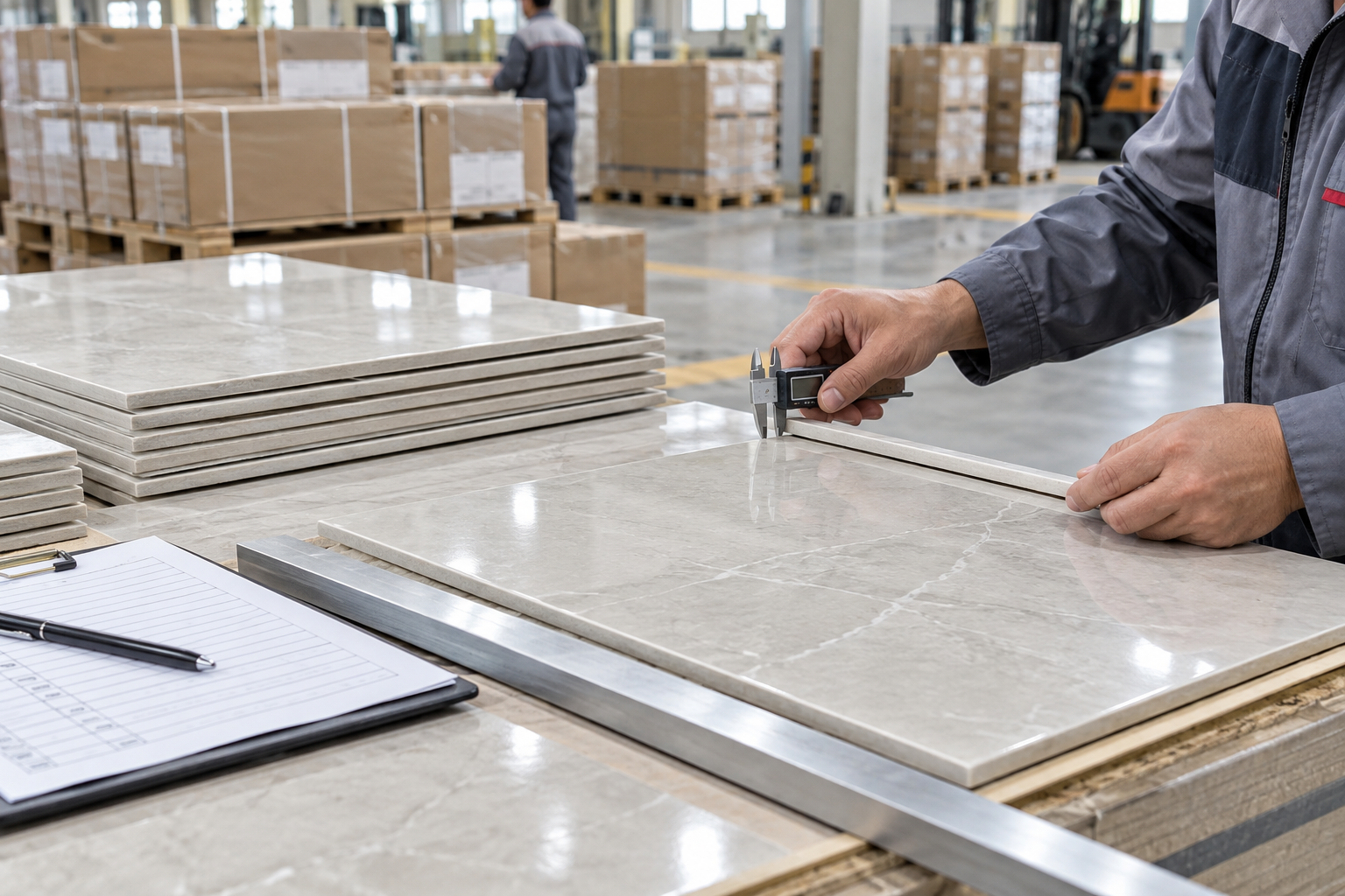 ceramic tiles manufacturer tile edge and thickness inspection before shipment